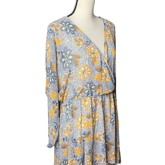 New Free People Teegan Floral Wrap Mini Dress Blue Golden White S Boho Chic - Picture 6 of 15
